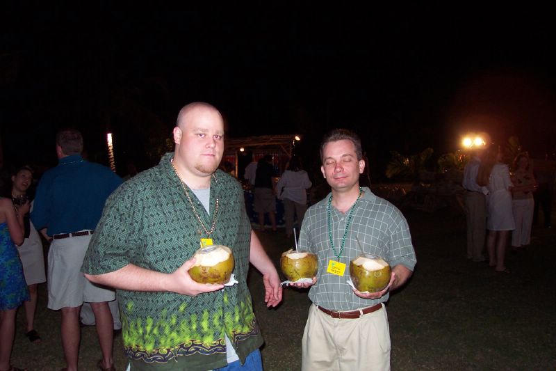 Jerry and Bob with coconut drinks