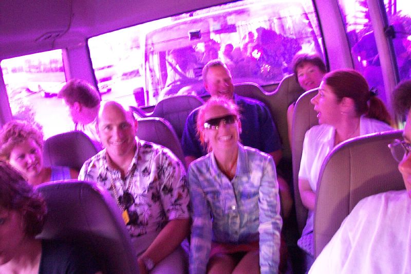 A shot of the people in the back of the bus
