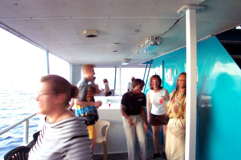 People partying downstairs on the boat