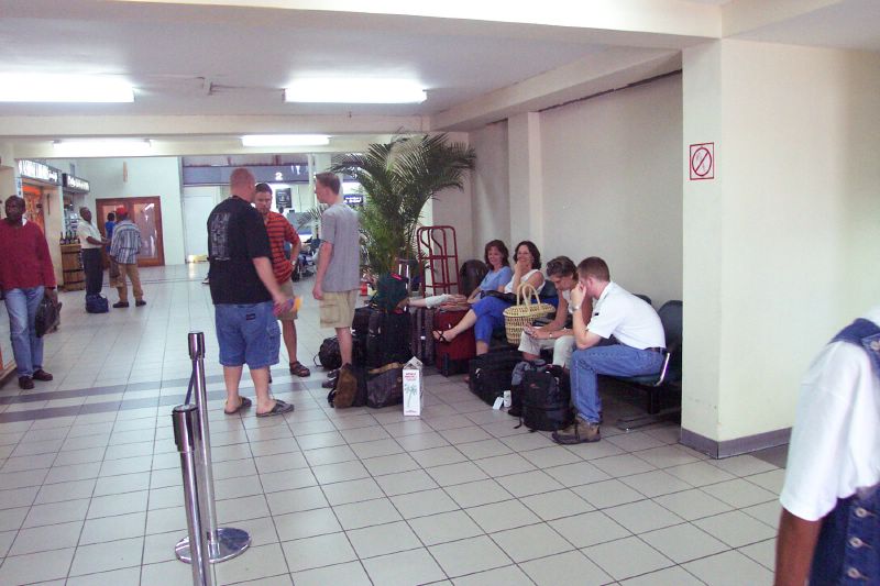Waiting for our flight in MoBay